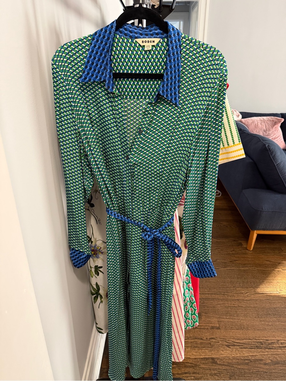 Boden Green Dress with Blue Collar & Cuffs